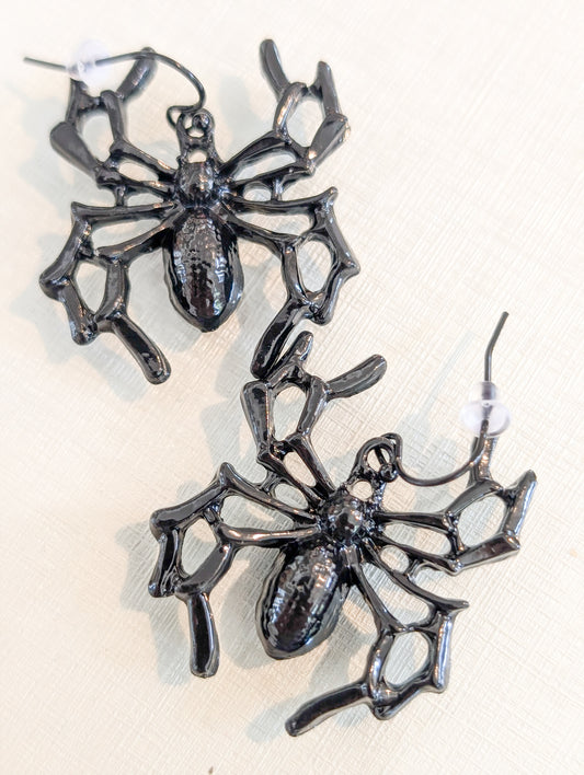 Black Oversized Halloween Spider Dangle Earring