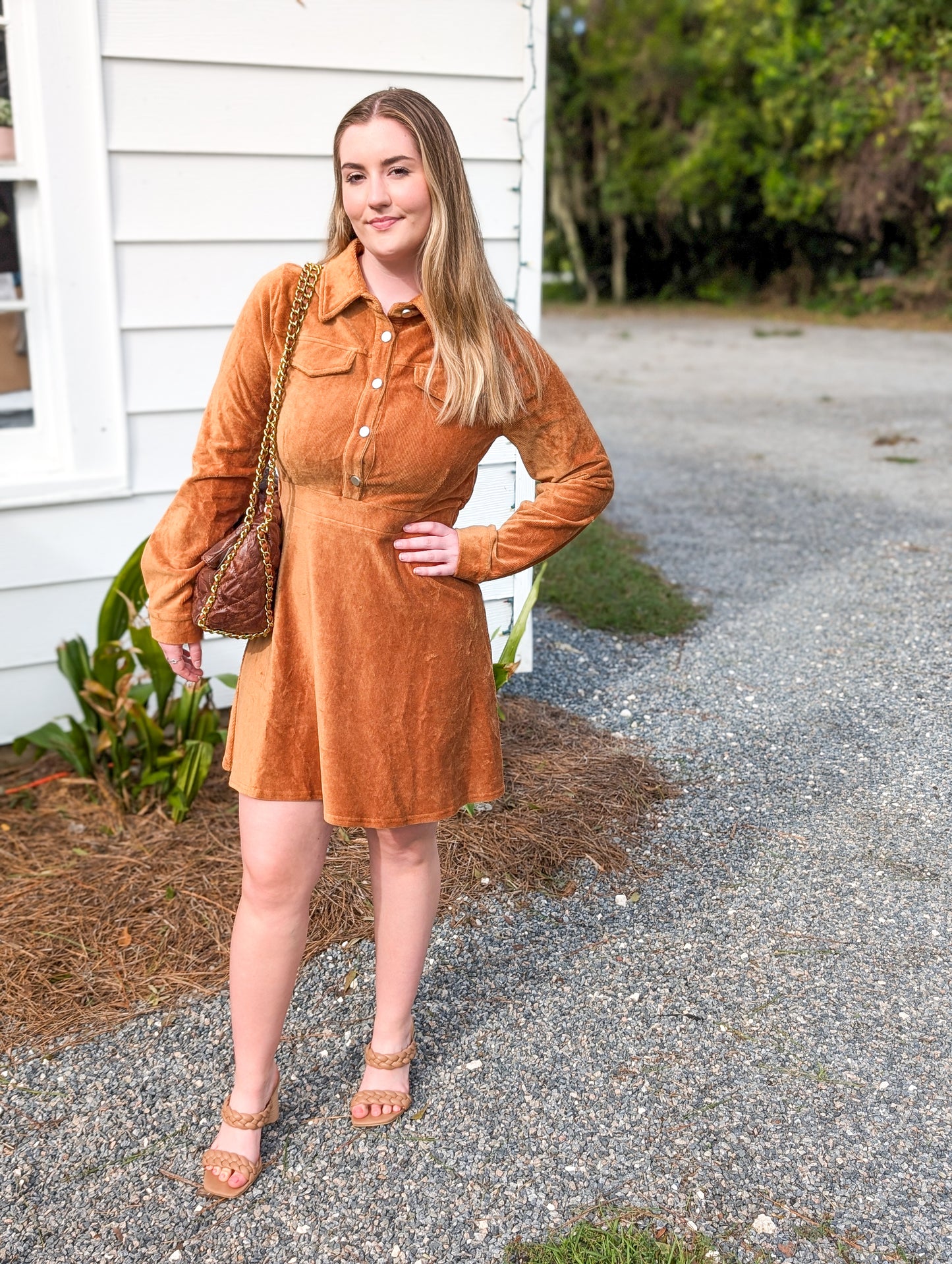 *Final Sale*Camel Button Up Long Sleeve Shirt Mini Dress