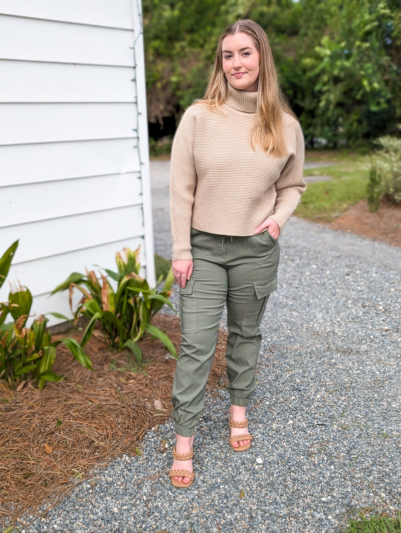 Light Taupe Dolman Sleeve Turtleneck Sweater