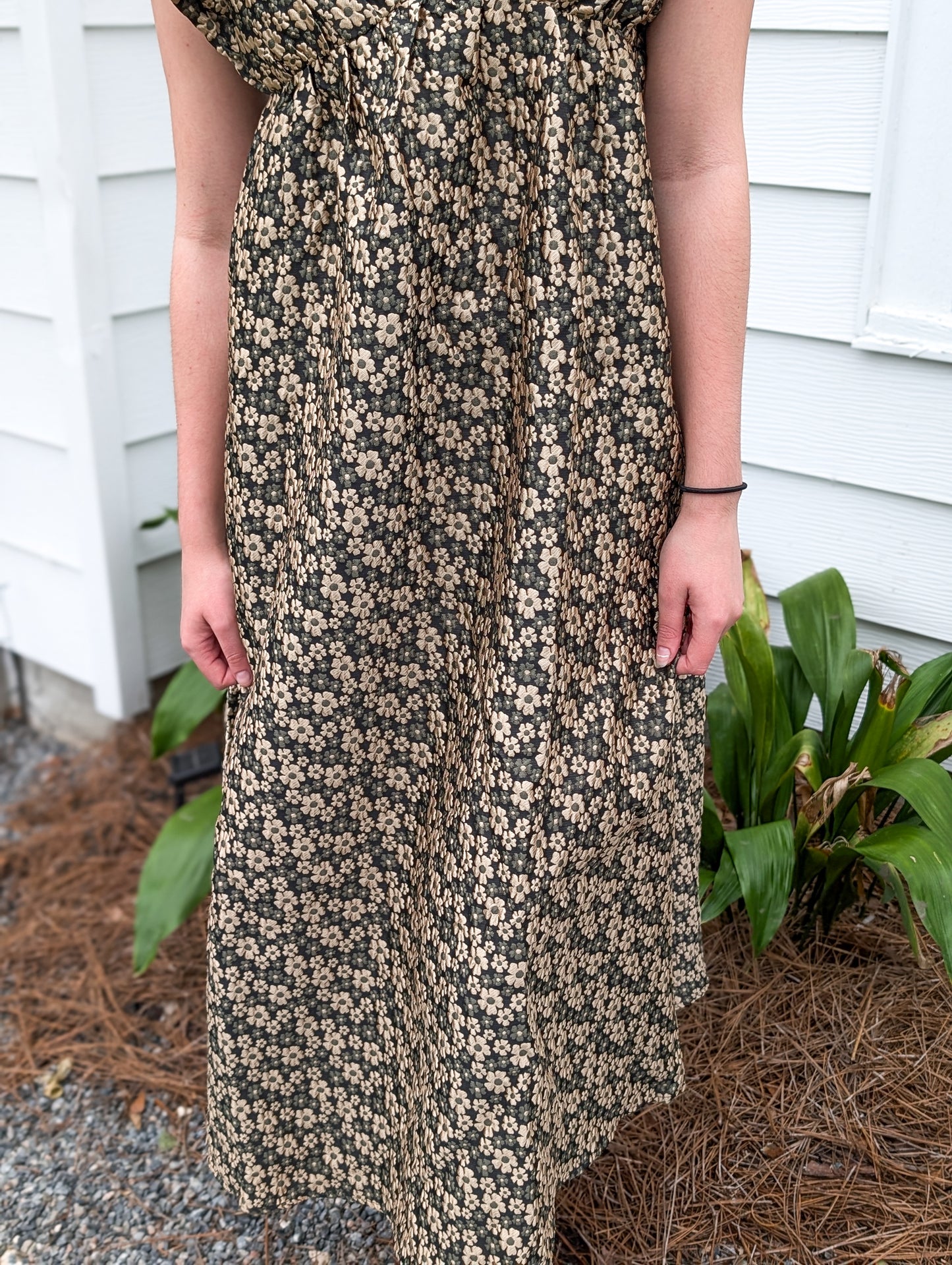 Gold Daisy Jacquard Maxi Dress