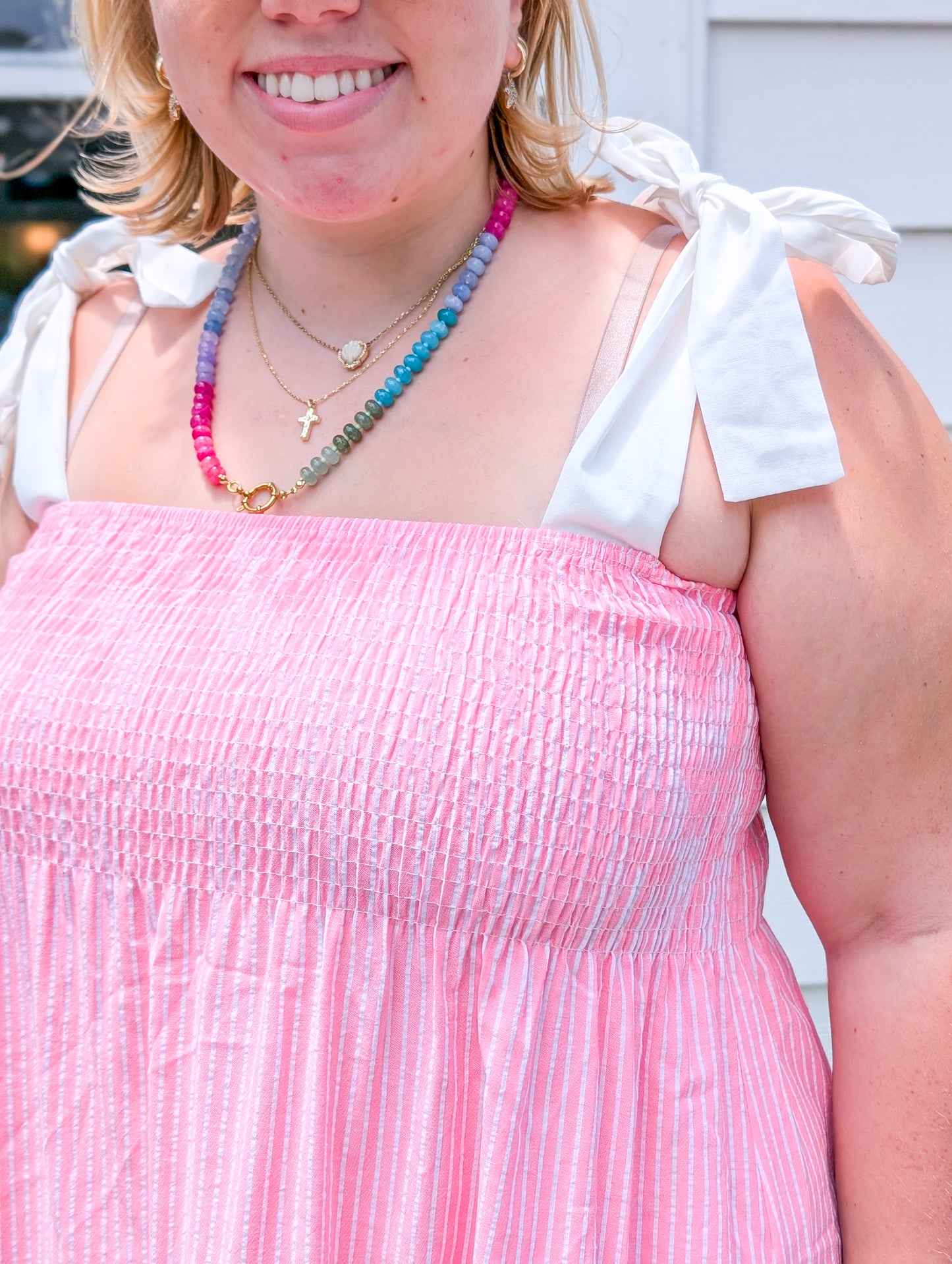 Coral Stripe Midi Dress