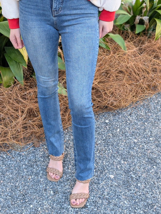 Mid Rise Slim Straight Denim Jeans
