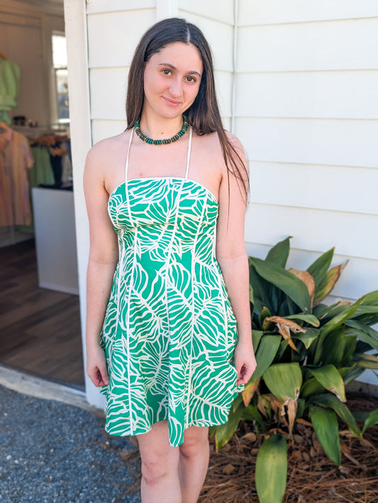 Green Palm Tree Mini Dress