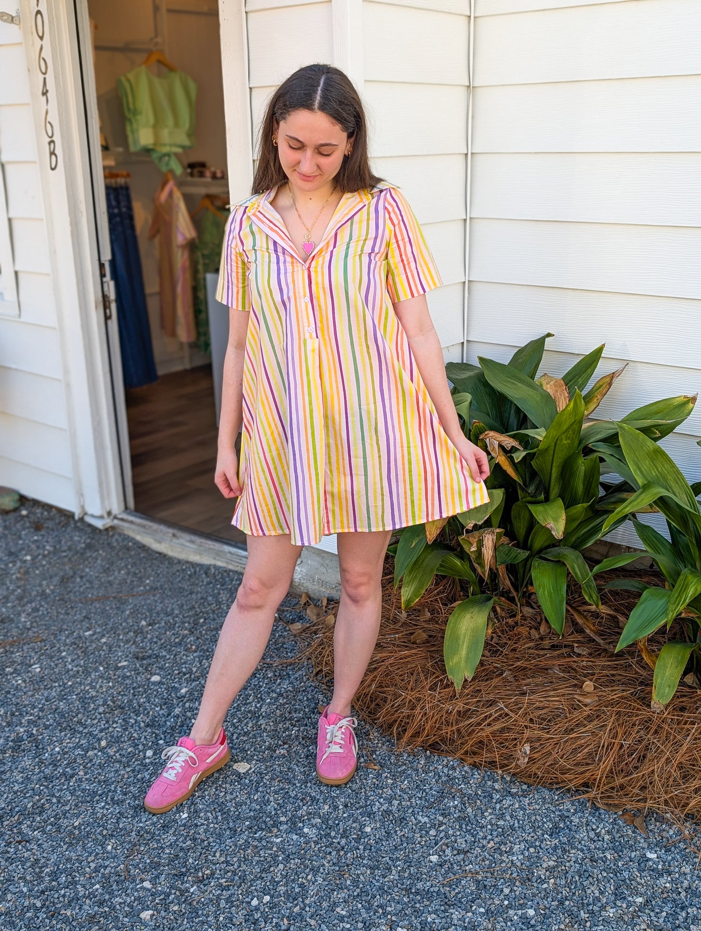 Rainbow Striped Shirt Dress