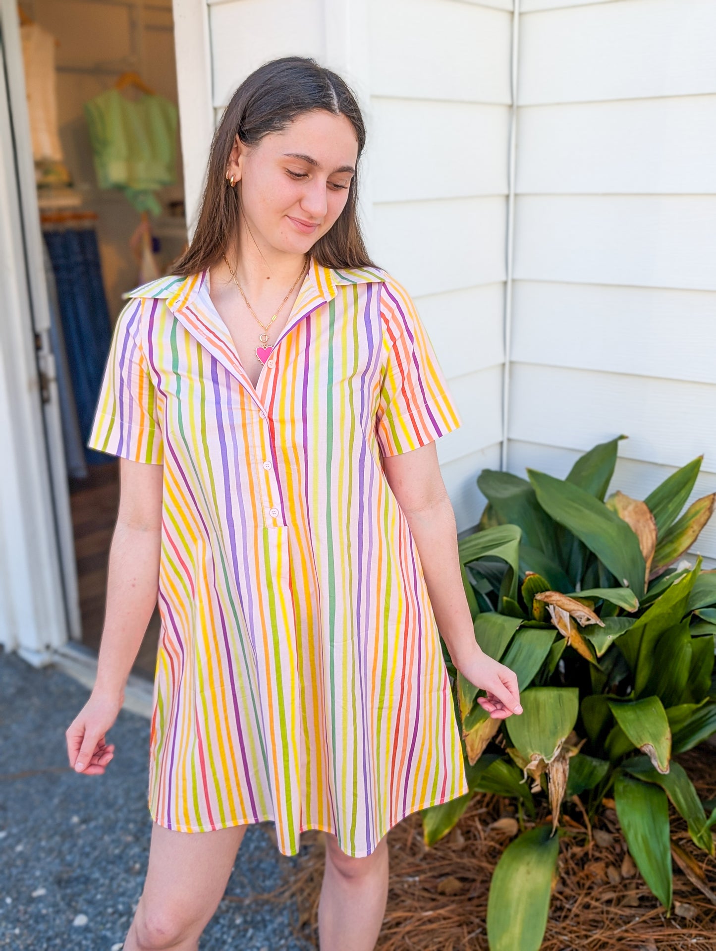 Rainbow Striped Shirt Dress
