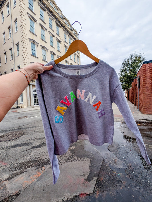 *FINAL SALE*Savannah Patch Letter Cropped Sweatshirt