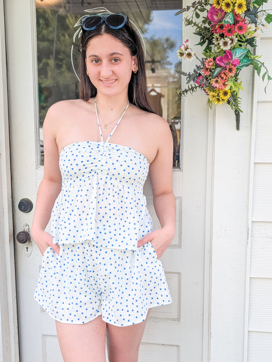 Tide Pool Strapless Polka Dot Top
