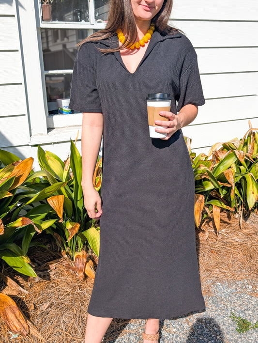 Cloudy Knit Collared Maxi Dress