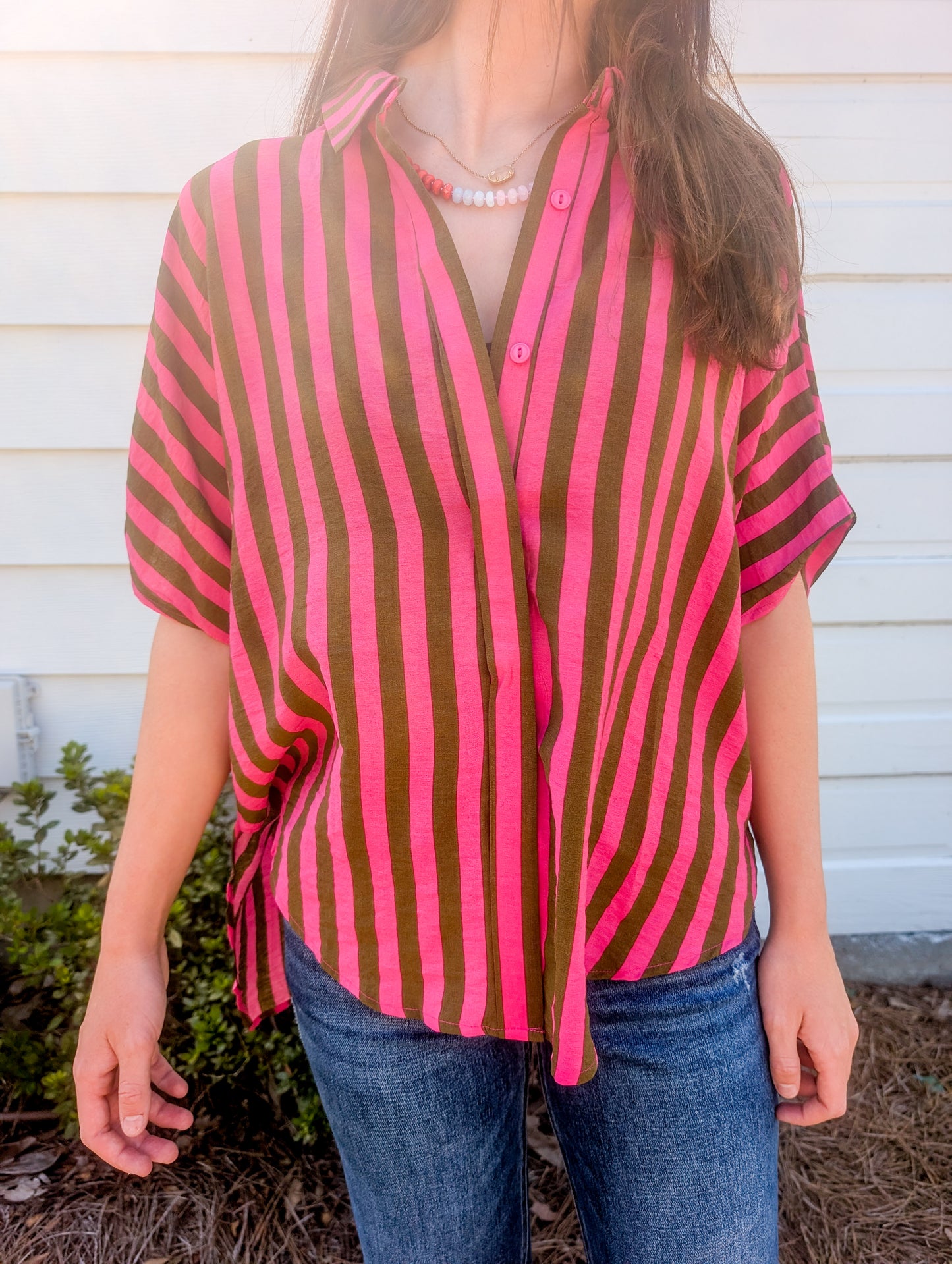 Magenta Striped Button-up Shirt