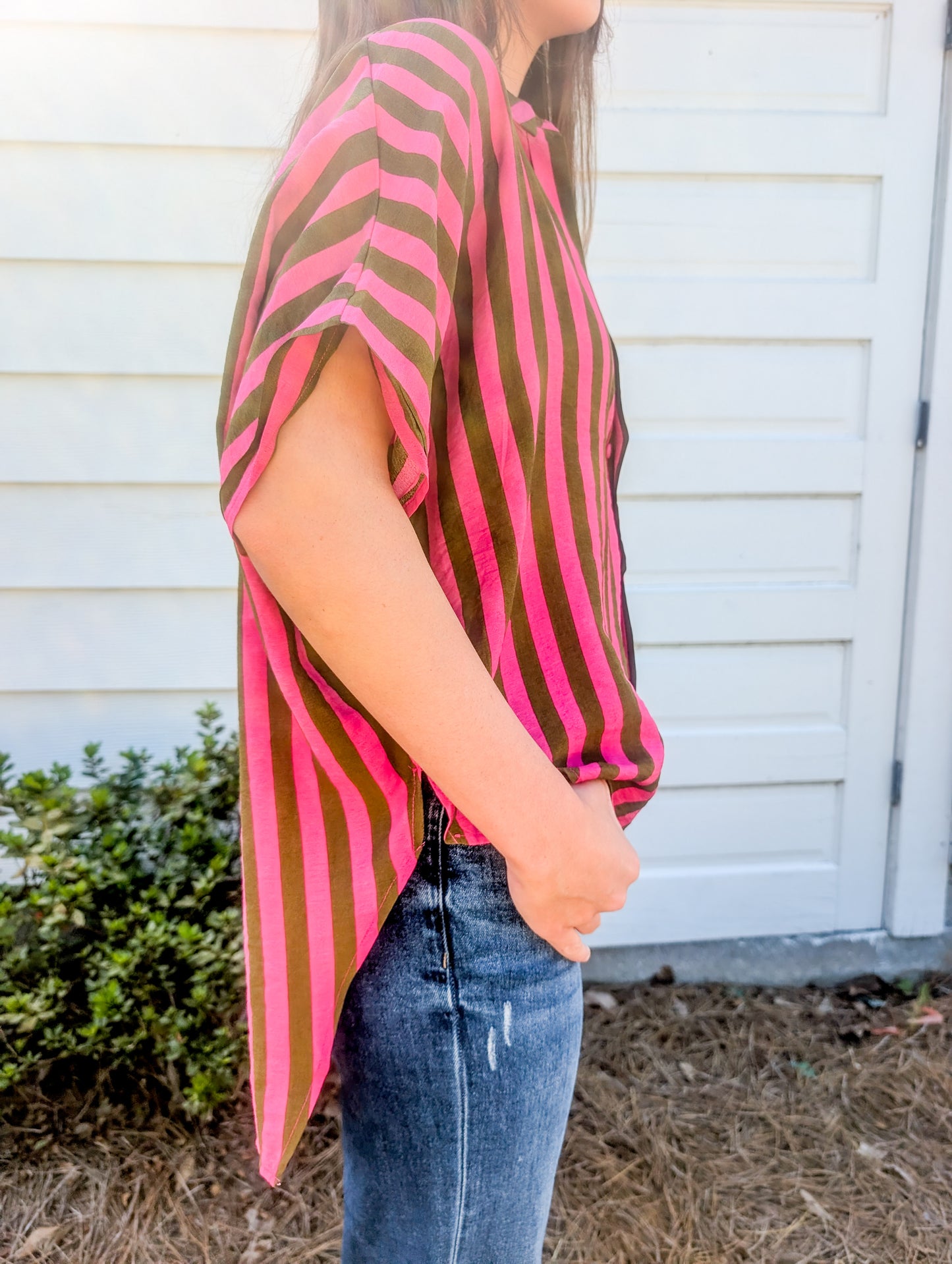 Magenta Striped Button-up Shirt