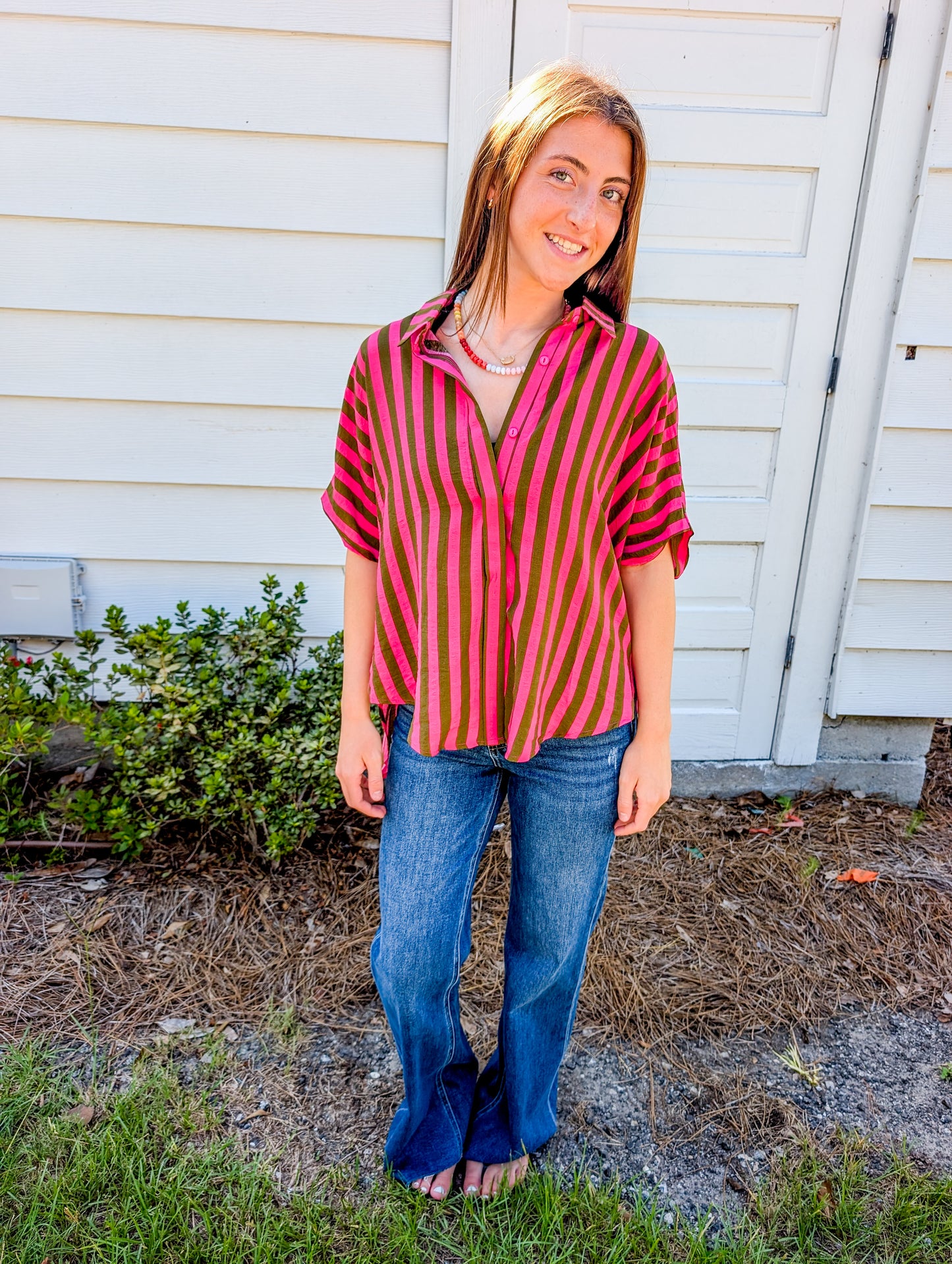 Magenta Striped Button-up Shirt