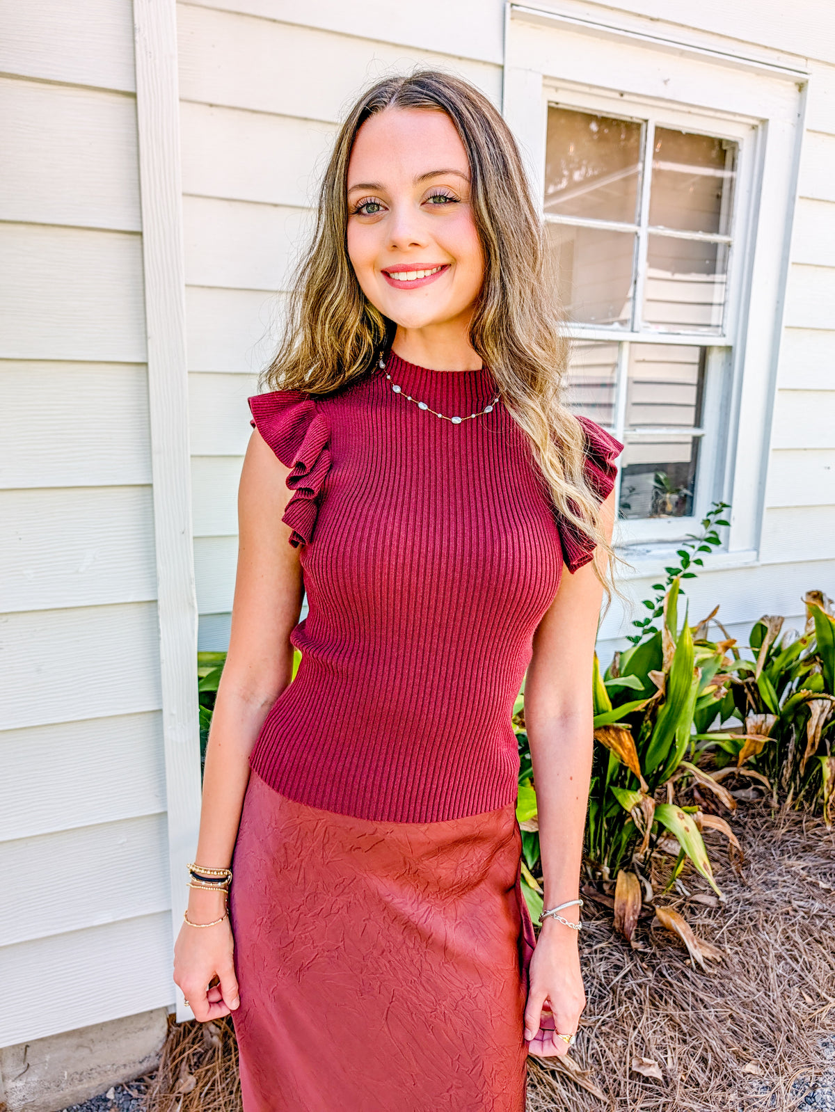 Tiffany Mockneck Ruffle Sweater Tank