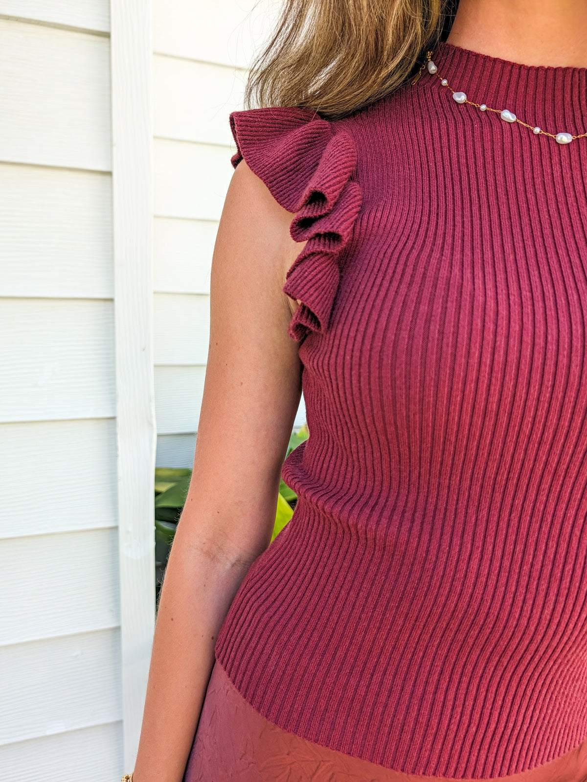 Tiffany Mockneck Ruffle Sweater Tank