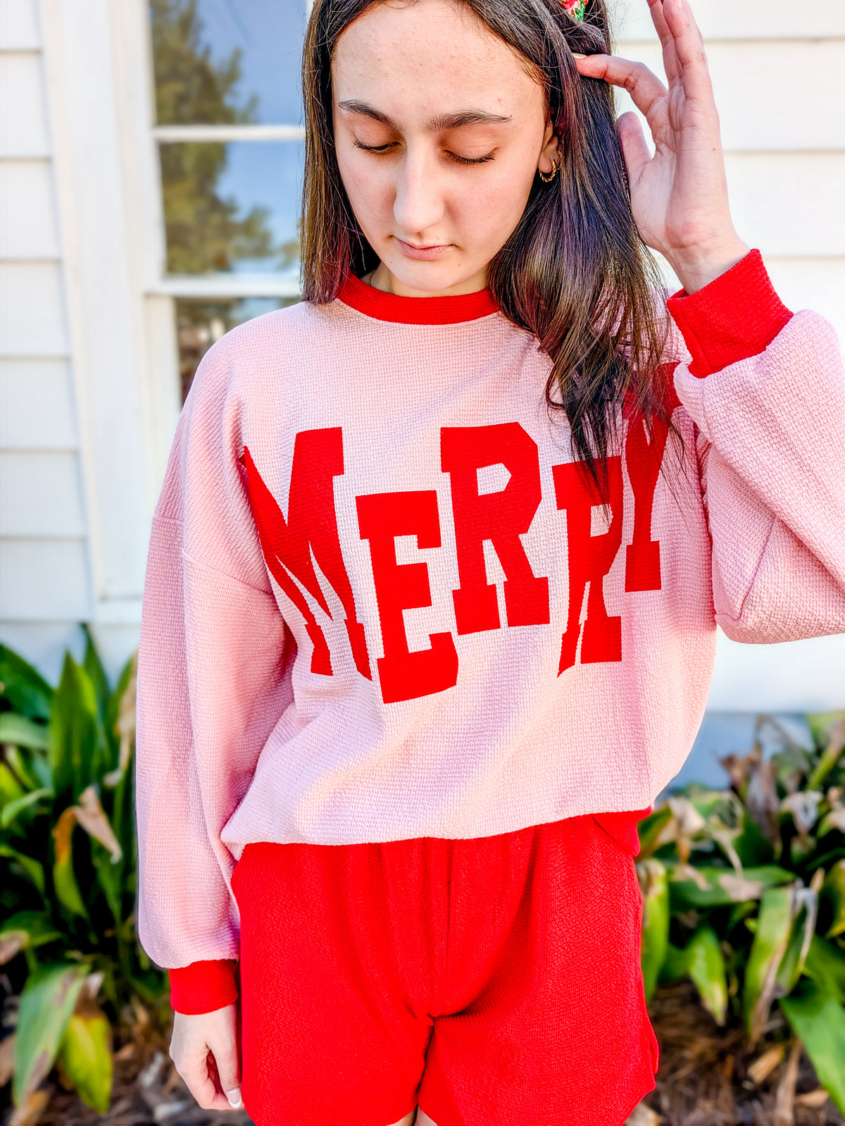 Merry Mismatched Cloudy Knit Ringer Top
