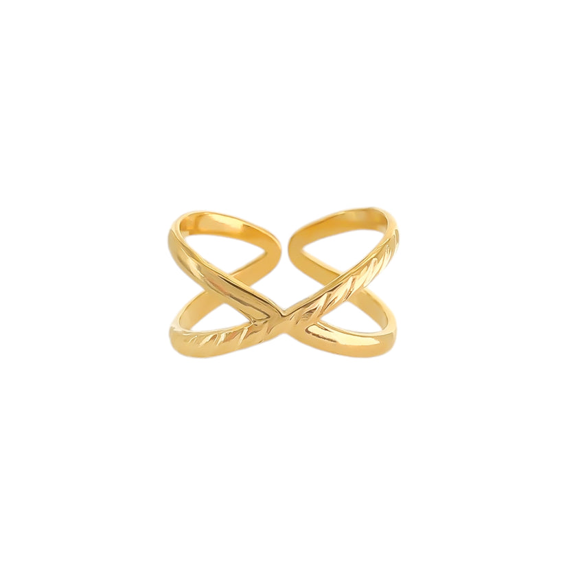 Gold X Crossed Ring