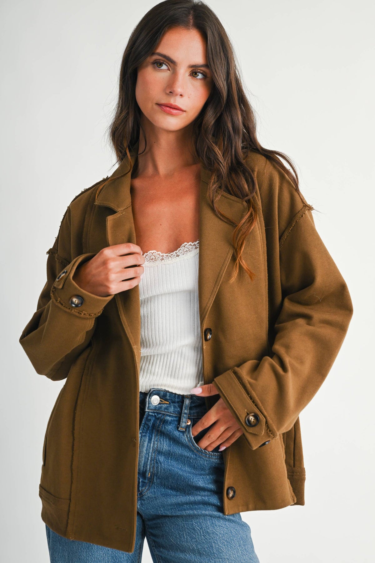 5198IK Oversized Raw Edge Knit Jacket