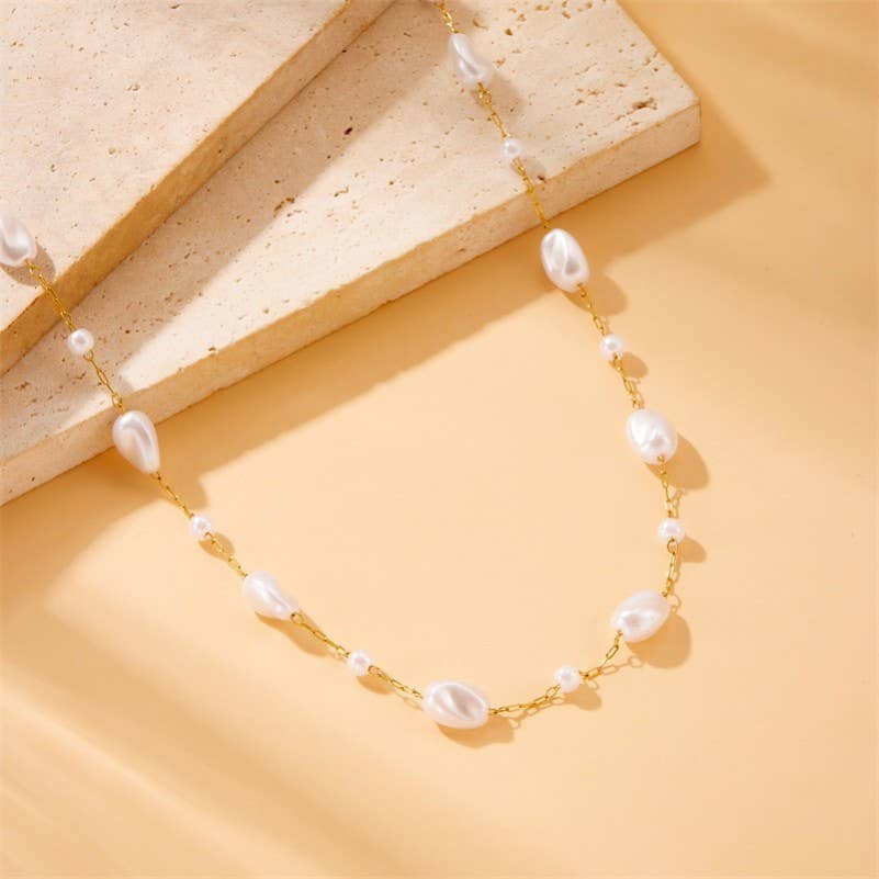 18K Stainless Steel Pearl Necklace