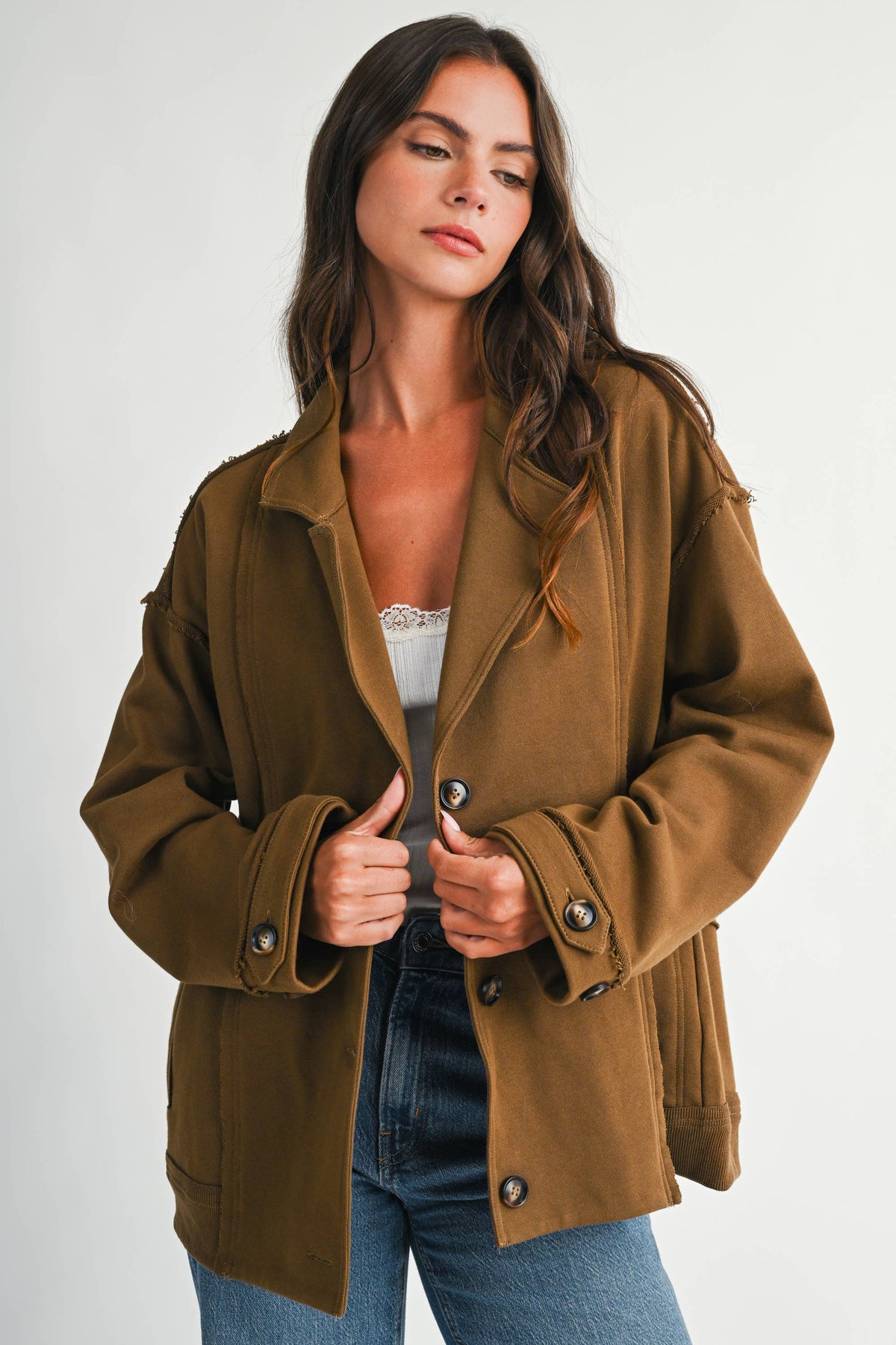 5198IK Oversized Raw Edge Knit Jacket