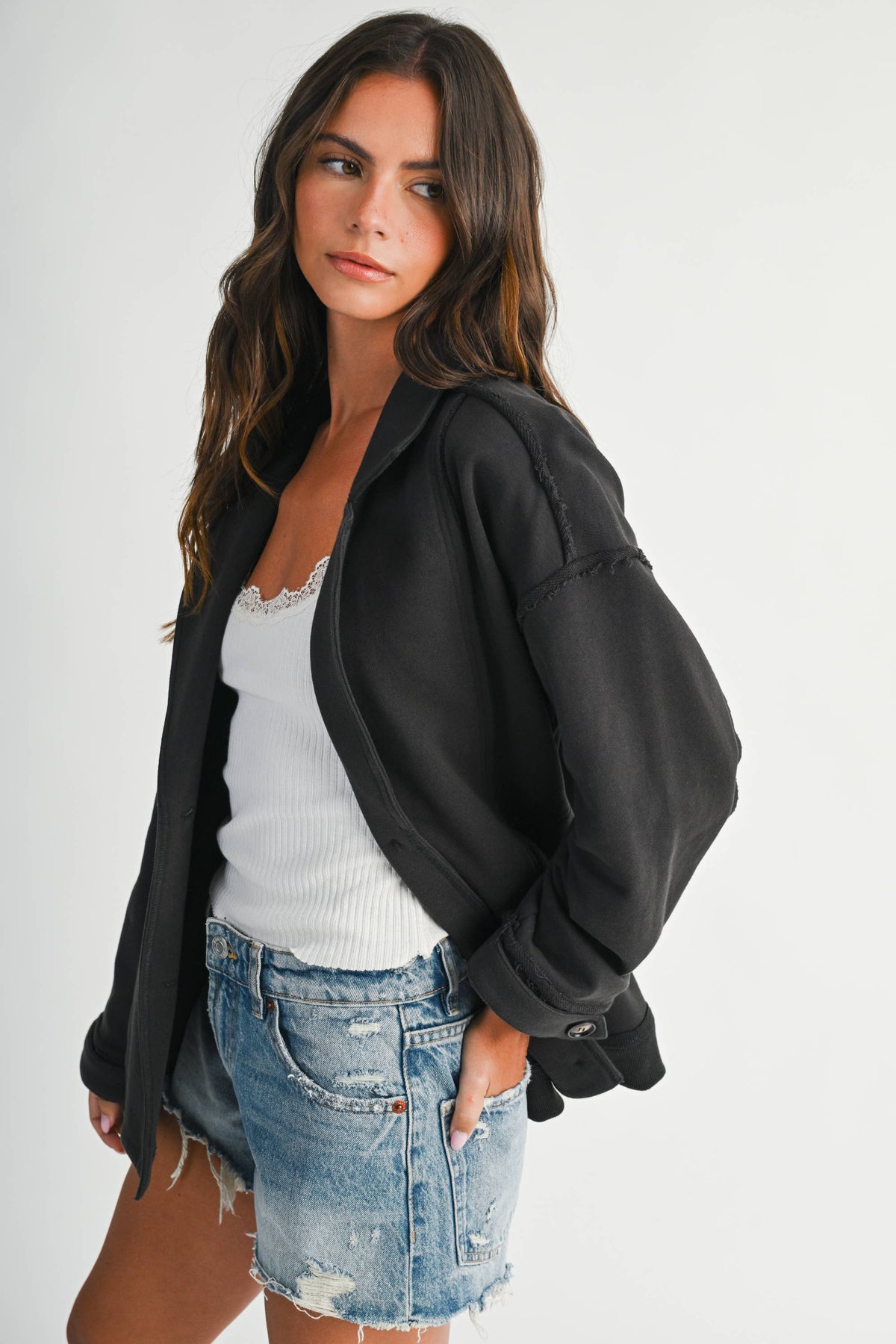 5198IK Oversized Raw Edge Knit Jacket