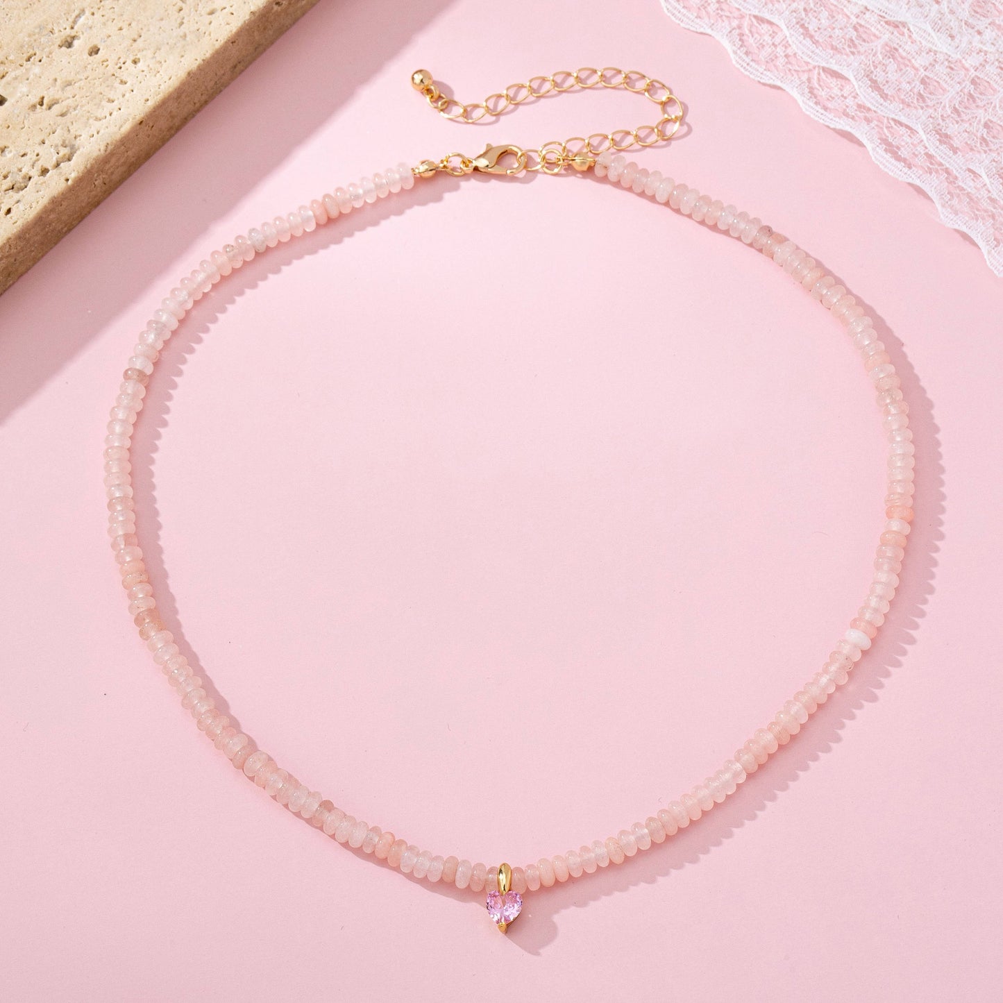 Natural Stone Beaded Charm Necklace