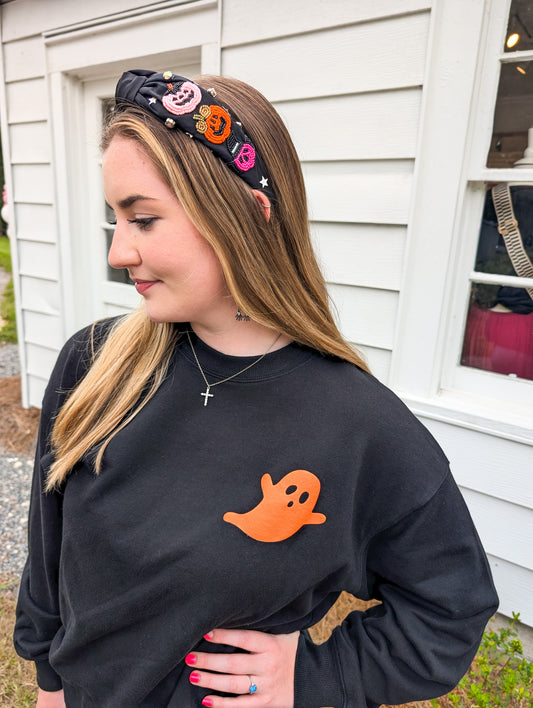 Black Orange Puffy Ghost Premium Graphic Sweatshirt